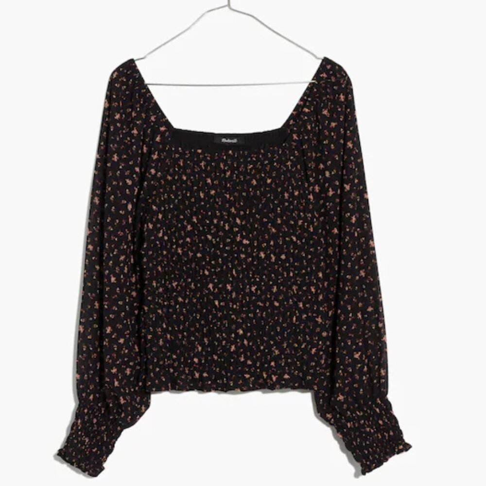 NWT Madewell (Re)sourced Georgette Lucie Bubble-Sleeve Smocked Top Sz S